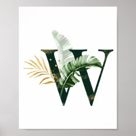 Póster Decorative Letter W with tropical leaves