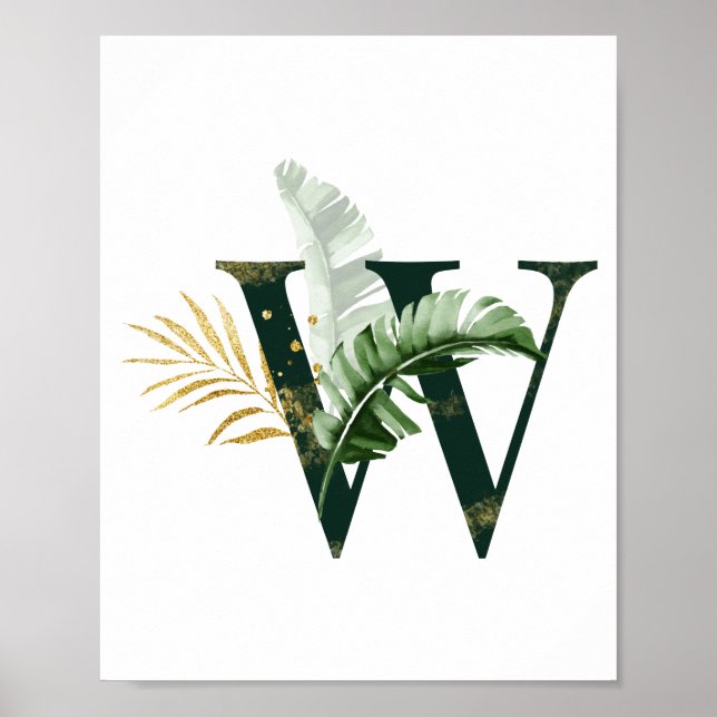Póster Decorative Letter W with tropical leaves (Frente)