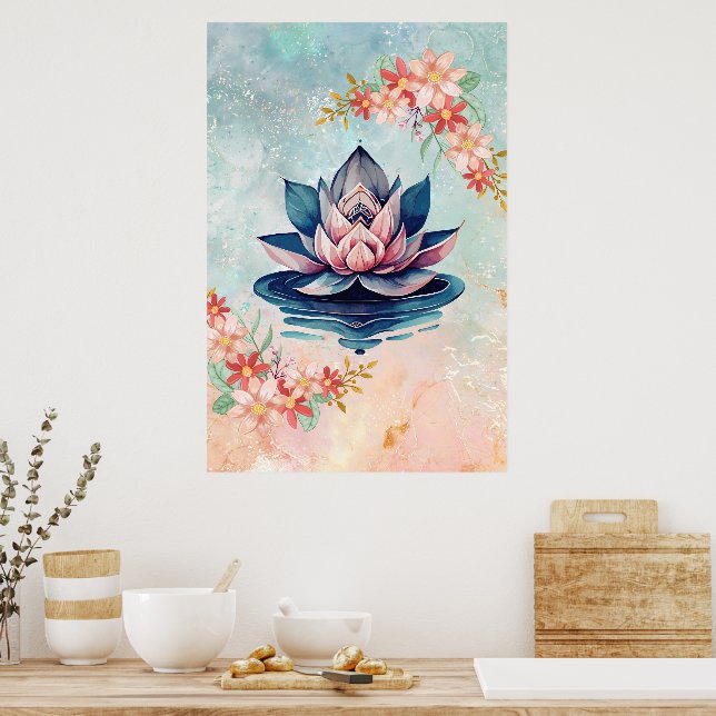 Póster Decorative Pink Green Purity Lotus (Cocina)