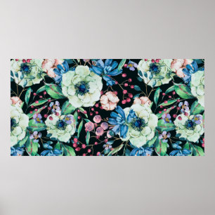 Póster Decorative vintage watercolor natural seamless pat