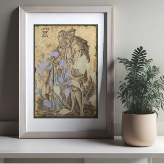Póster decoupage de pareja medieval vintage