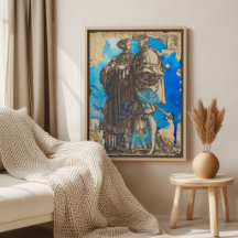 Póster decoupage de pareja medieval vintage sobre 