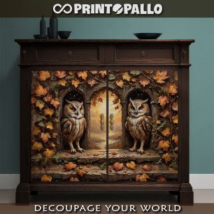 Póster Decoupage - Dos búhos frente al otoño