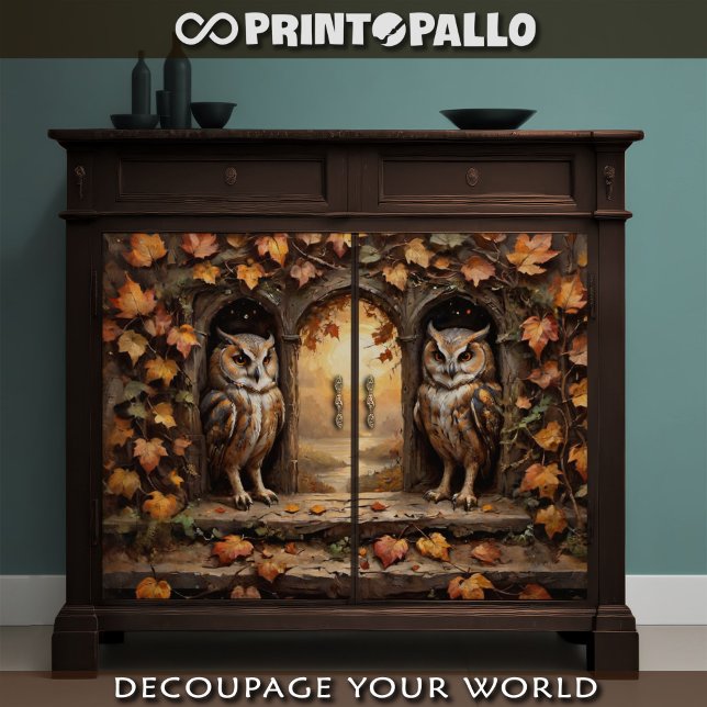 Póster Decoupage - Dos búhos frente al otoño  (Subido por el creador)