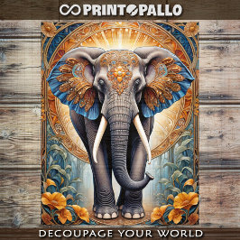 Póster Decoupage - elefante sagrado indio como icono 