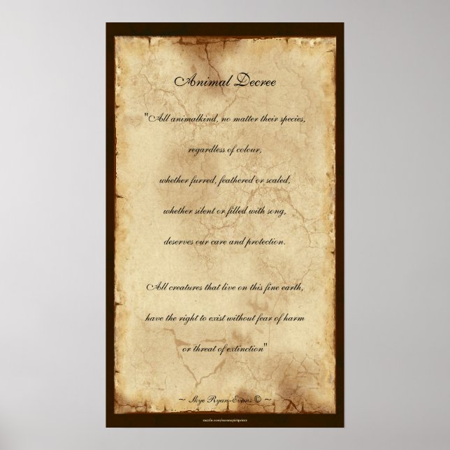 Póster "Decreto Animal" Poster de poesía estilo pergamino (Frente)
