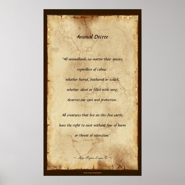 Póster "Decreto Animal" Poster de poesía estilo pergamino (Frente)
