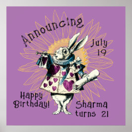 Póster Decreto de cumpleaños feliz de Conejo Blanco Orquí