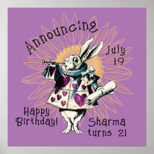 Póster Decreto de cumpleaños feliz de Conejo Blanco Orquí (Frente)