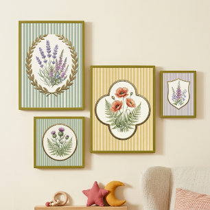 Póster Dedalera y campanillas botánicas vintage púrpura