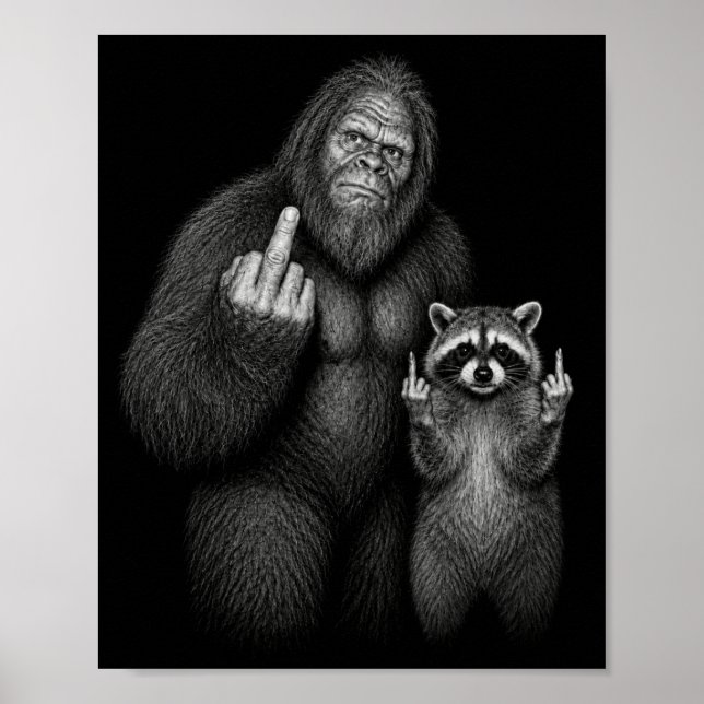Póster Dedo Medio de Mapache y Pie Grande  (Frente)