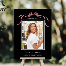Póster Deep Blush Bow Graduation Party Welcome Black