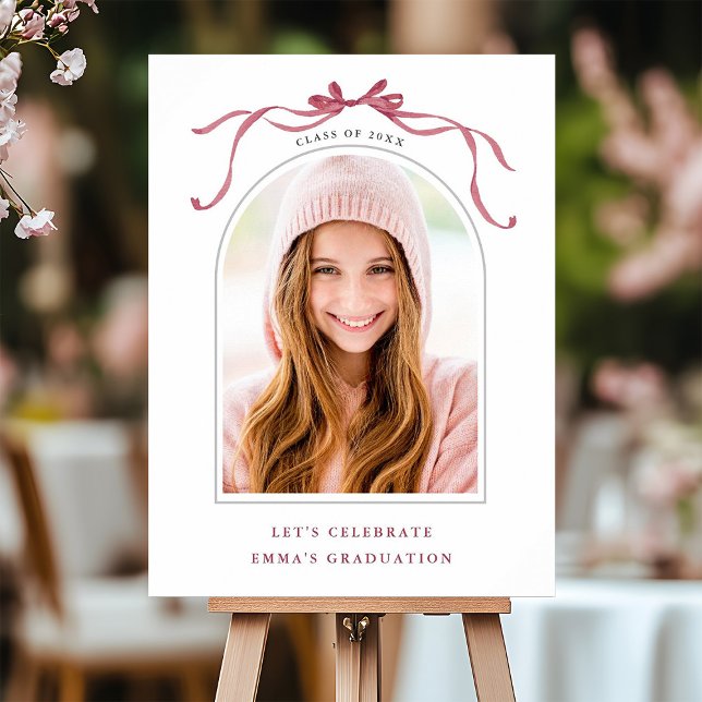 Póster Deep Blush Ribbon Bow Graduation Party Welcome (Subido por el creador)