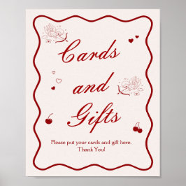 Póster Deep Red Cherry Bridal Shower Cards and Gifts