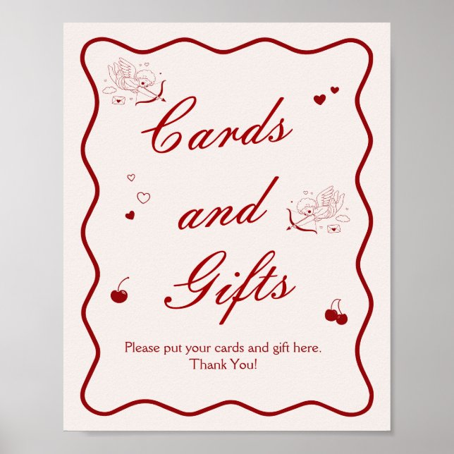 Póster Deep Red Cherry Bridal Shower Cards and Gifts (Frente)