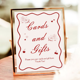 Póster Deep Red Cherry Bridal Shower Cards and Gifts