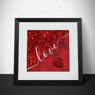 Póster Deep Red Faux Purpurinas Luces