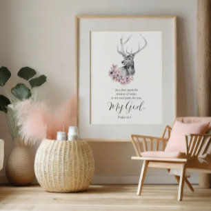 Póster Deer acuarela de salmos con Poster de flores