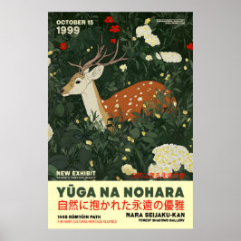 Póster Deer and Floral Art Print Japanese Nara Wildlife