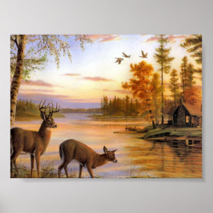 Póster Deer At Lake