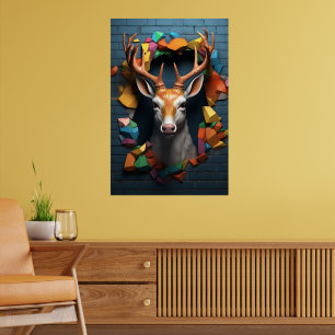 Póster Deer Buck Rompiendo Mural de obra de Poster impres