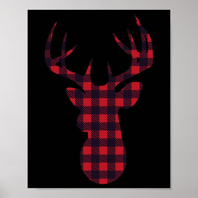 Póster Deer Buck Silhouette Red Plaid Navidades De Coinci (Frente)
