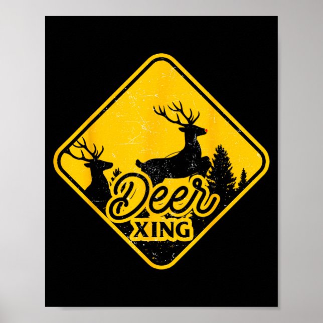 Póster Deer Crossing Sign Christmas Xing Reindeer Funny M (Frente)