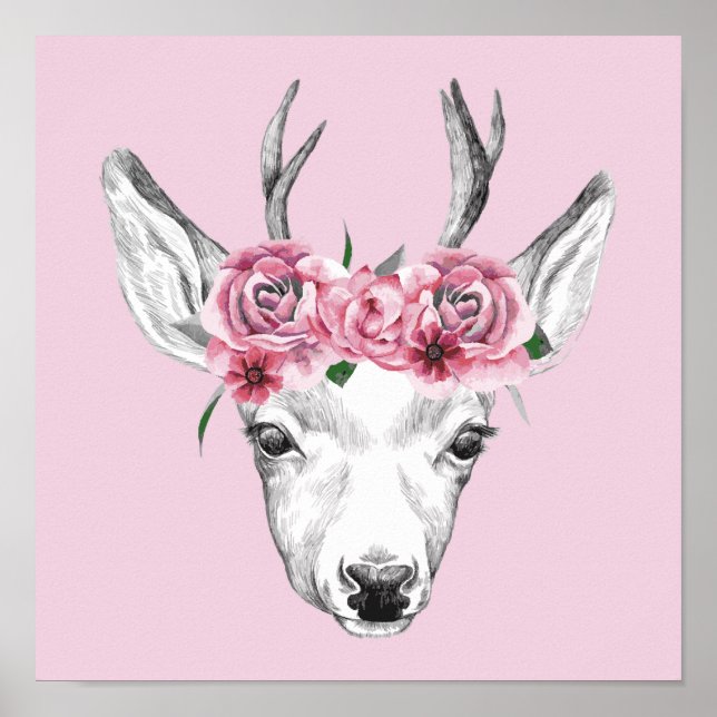 Póster Deer de flores acuáticas (Frente)