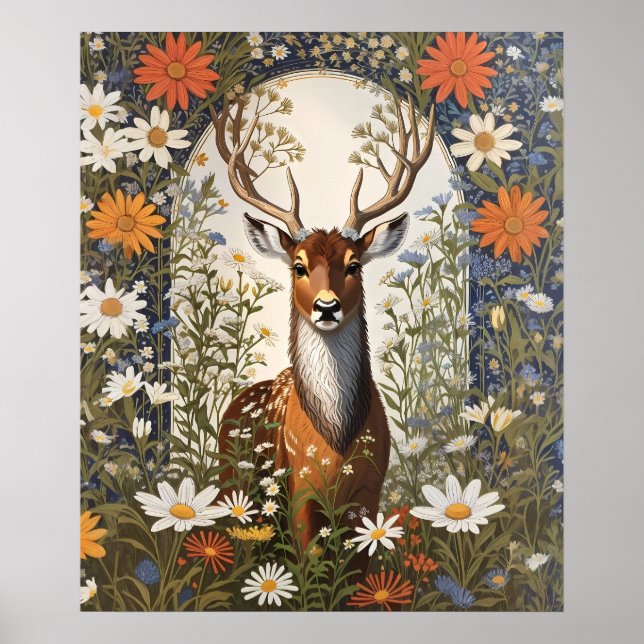 Póster Deer en medio de flores de margarita (Frente)