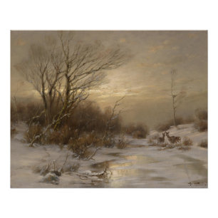 Póster Deer en un paisaje invernal - Désiré Thomassin