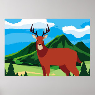 Póster Deer feliz temporada de otoño autoestante animal d