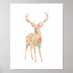 Póster Deer Floral Silhouette Flowers
