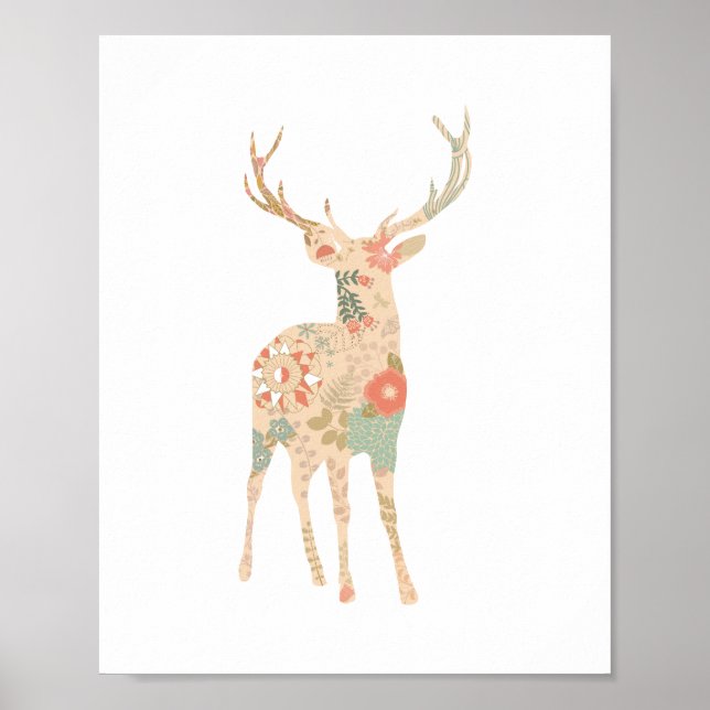 Póster Deer Floral Silhouette Flowers (Frente)