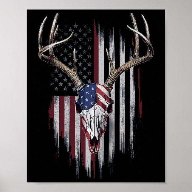 Póster Deer Hunter Whitetail Bandera Estadounidense Buc D (Frente)