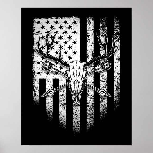 Póster Deer Hunters Deer Skull on American Flag (Frente)