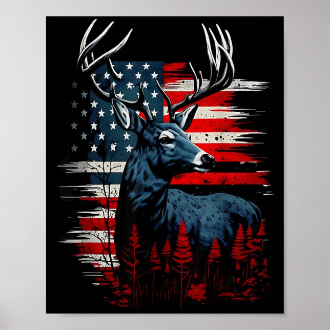 Póster Deer Hunting American Flag Whitetail Buck Antlers  (Frente)