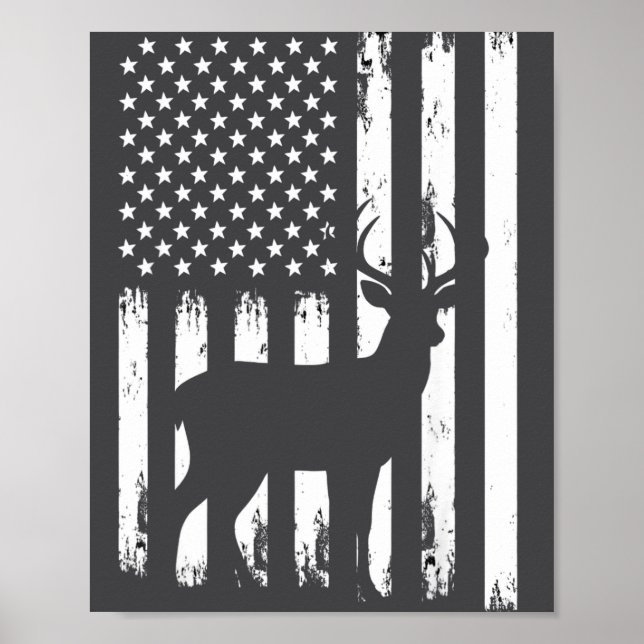 Póster Deer Hunting Hunter Camo Usa American Flag Patriot (Frente)