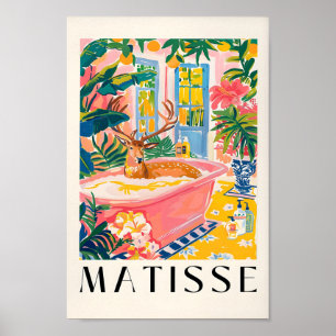 Póster Deer In Bathtub Art Print, Mid Century Art, Bathro