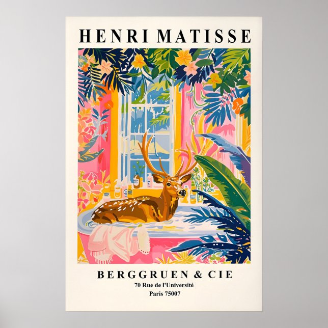 Póster Deer in bathtub funny poster, Matisse print (Frente)