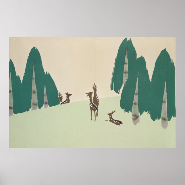 Póster Deer Kamisaka Sekka japón pintura canvas cc0 (Frente)
