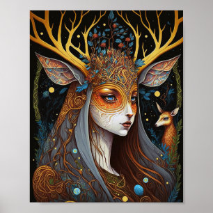 Póster Deer Lady Fantasy Art