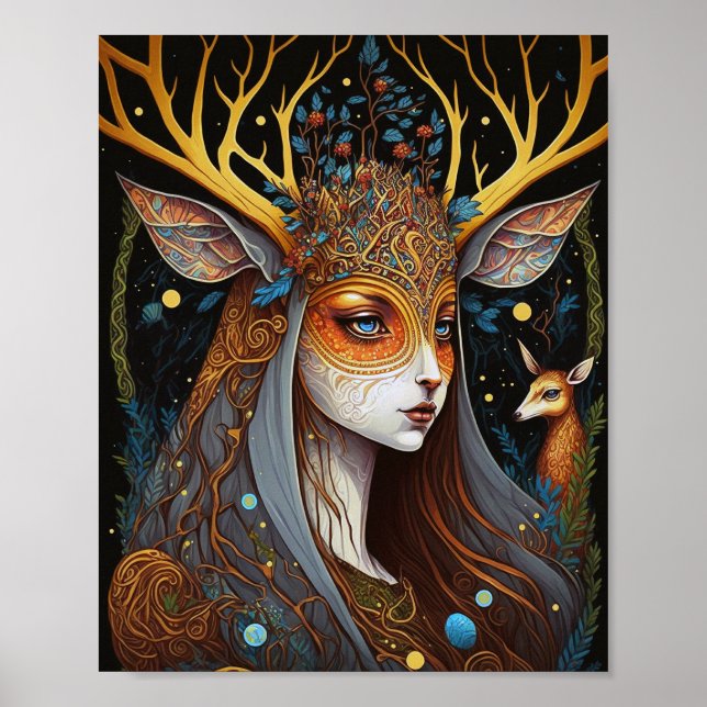 Póster Deer Lady Fantasy Art (Frente)