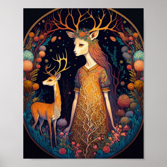 Póster Deer Lady Fantasy Art Poster (Frente)
