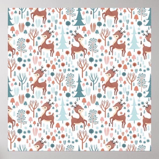 Póster Deer lindo en Navidades singulares de patrones for (Frente)