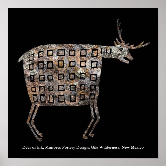 Póster Deer o Elk, Mimbres Diseño de cerámica (Frente)