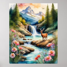 Póster Deer por cascada 4