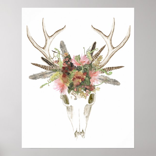 Póster Deer Skull & Flowers (Frente)