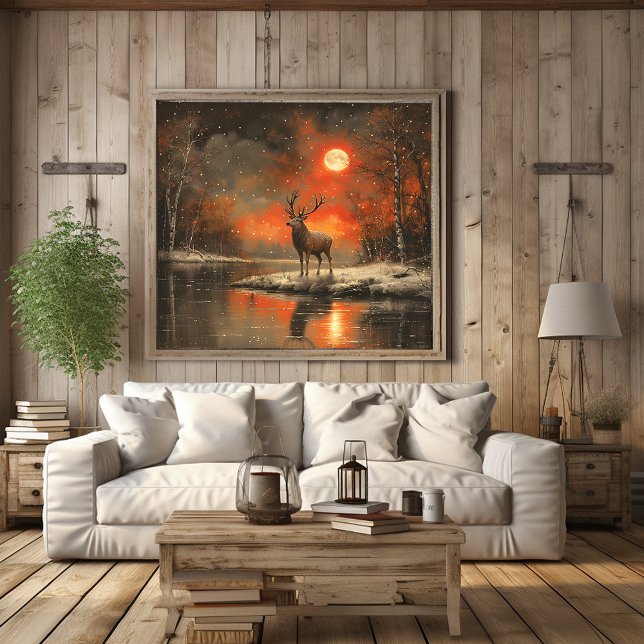 Póster Deer Sunset River Winter Forest (Subido por el creador)