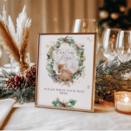 Póster Deer Winter Woodland Baby Shower Personalizado Rót