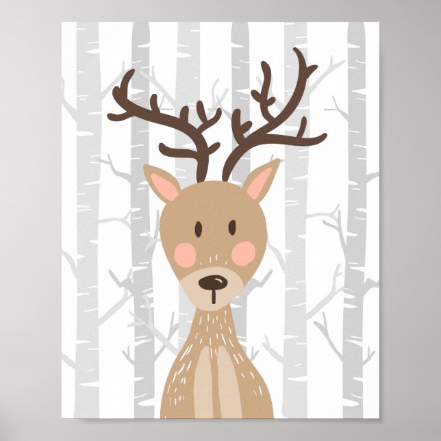 Póster Deer Woodland Animal Nursery Wall Art Imprimir (Frente)